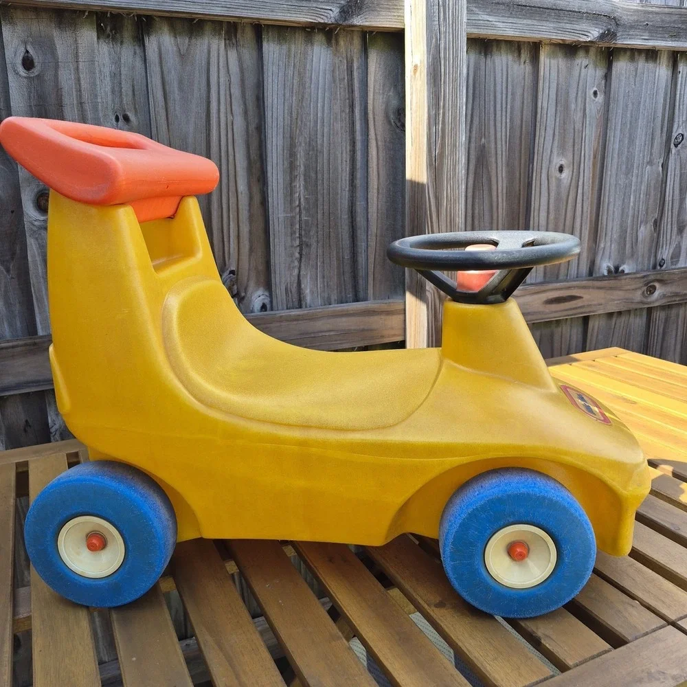 Vintage Little Tikes yellow race car Ride On Push Toy Roadster Made In USA
